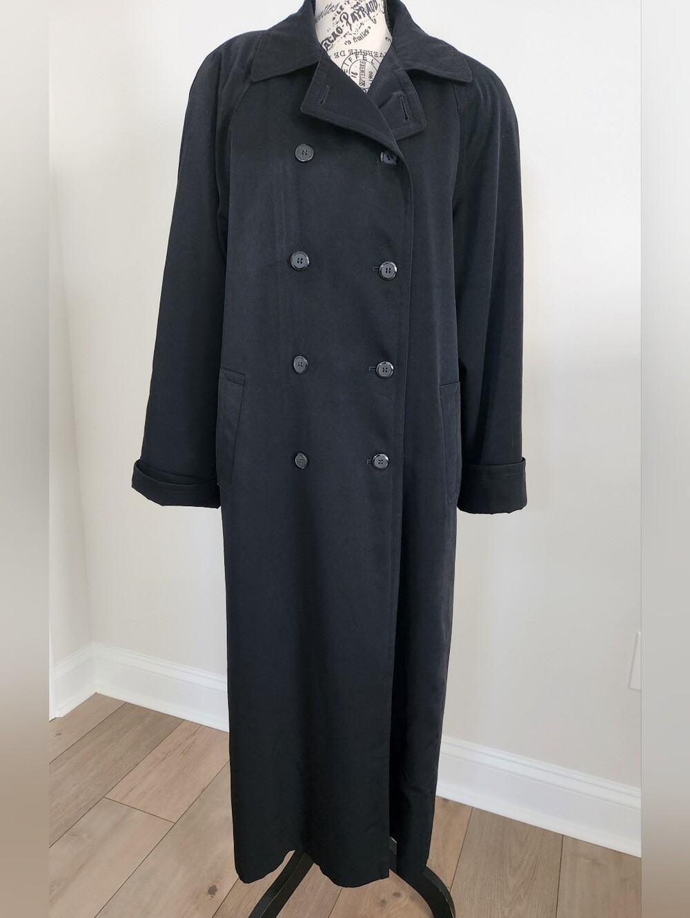 Gallery Double Breasted Blk Trench Coat